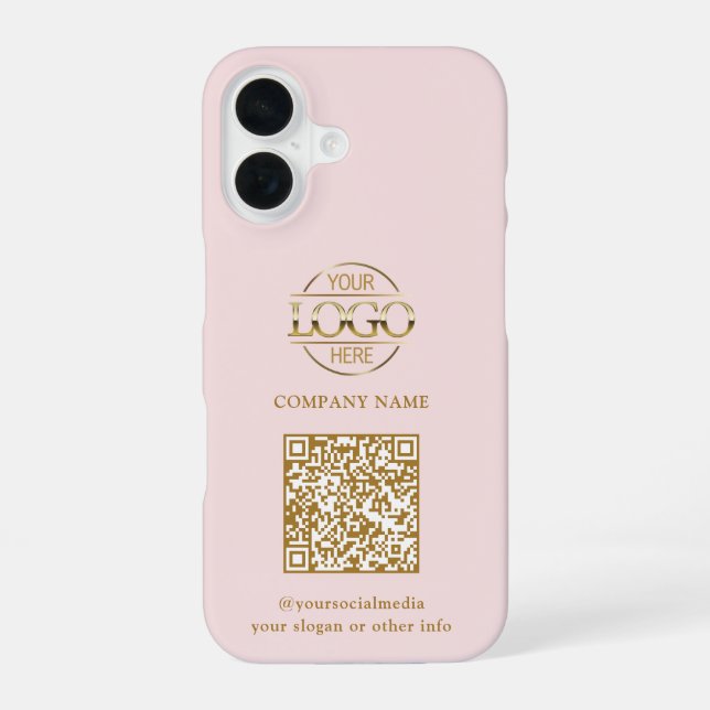 Rosa modernes Geschäftslogo & QR-Code-Promotion iPhone 16 Hülle (Rückseite)