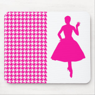 Rosa Modernes Hahnentrittmuster mit Mode-Silhouett Mousepad