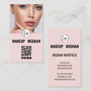 Rosa modernes Logo QR-Code Foto Make-up Geschäft Visitenkarte