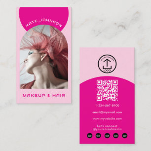 Rosa modernes Make-up-Haar-Bogen-Foto-QR-Code-Logo Visitenkarte