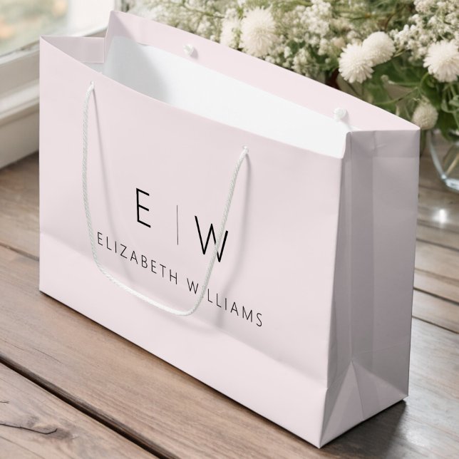 Rosa Modernes Minimalistisches Monogramm Große Geschenktüte (Von Creator hochgeladen)