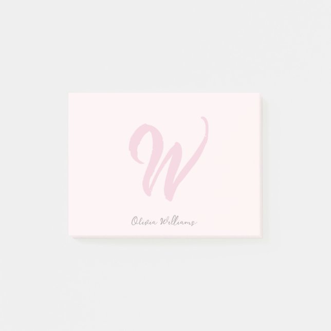 Rosa Modernes Monogramm Post-it Klebezettel (Vorderseite)