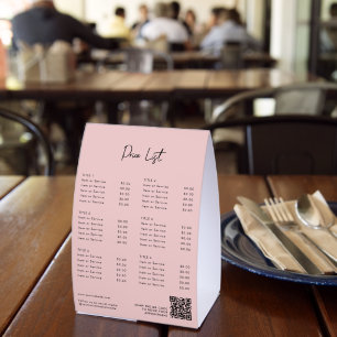 Rosa modernes Preistabelle-Menü-QR-Code-Social-Med Tischaufsteller