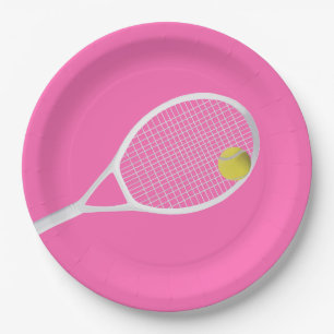 Rosa Modernes Tennisball-Ball Weißer Racket Pappteller