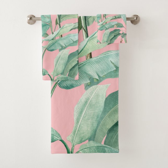 Rosa Modernes tropisches Bananenpalme Blätter Badhandtuch Set (Insitu)