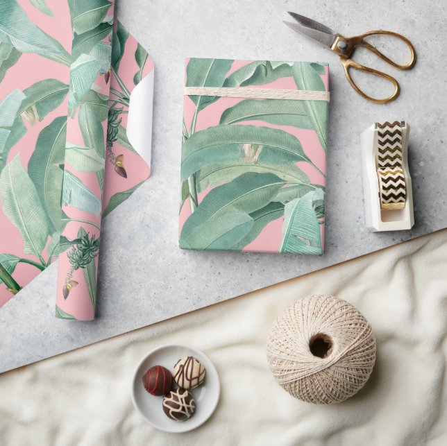 Rosa Modernes tropisches Bananenpalme Blätter Geschenkpapier (Kunsthandwerk)