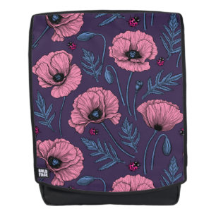 Rosa Mohn auf dunkelviolett Rucksack