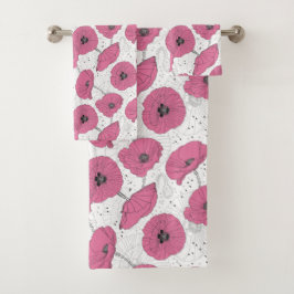 Rosa Mohnblumen-Blumentuch-Set Badhandtuch Set