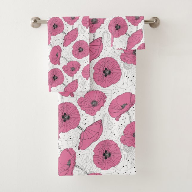 Rosa Mohnblumen-Blumentuch-Set Badhandtuch Set (Insitu)