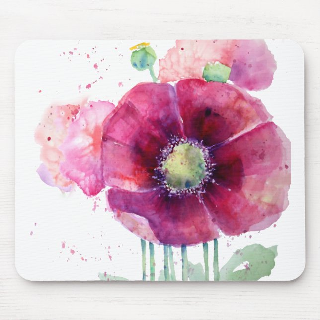 Rosa Mohnblumen Mousepad (Vorne)