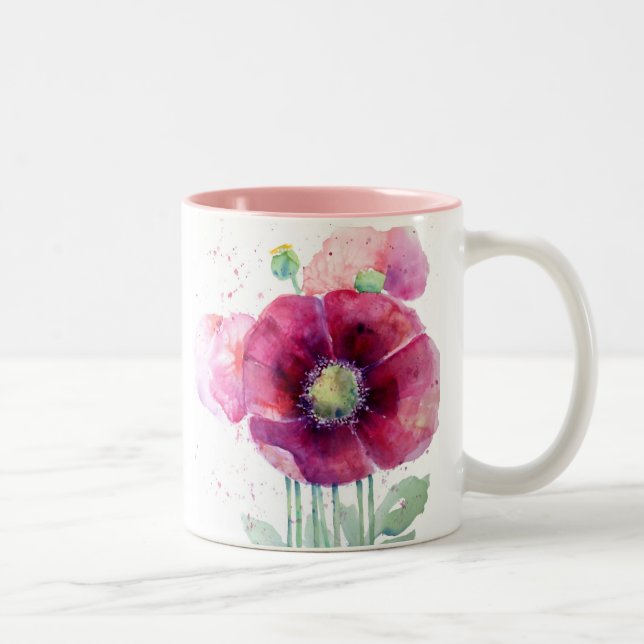 Rosa Mohnblumen Zweifarbige Tasse (Rechts)