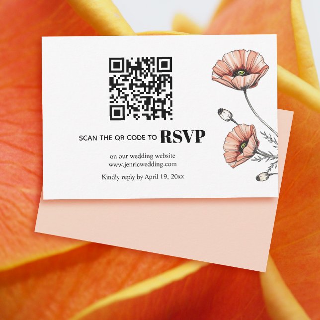 Rosa Mohnblüten Blume QR Code Blumenzucht RSVP Karte (Von Creator hochgeladen)