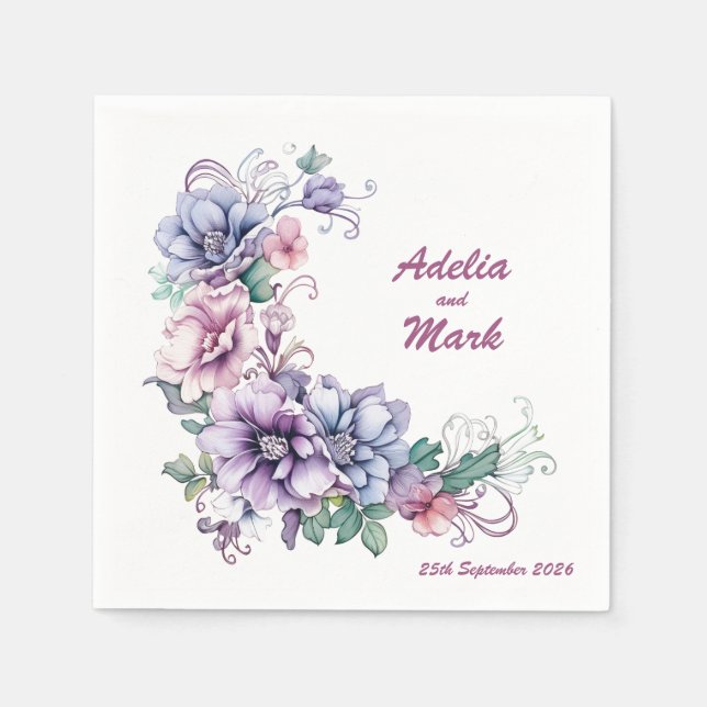 Rosa Mond auf Blume: Personalisierte Hochzeit Napk Serviette (Vorderseite)