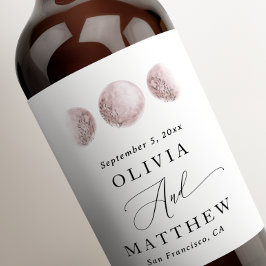 Rosa Mond | Elegante Script Celestial Wedding Weinetikett