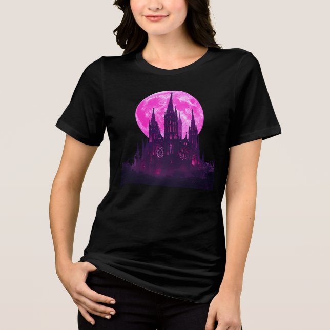 Rosa Mond Gotische Kathedrale Tri-Blend Shirt (Vorderseite)