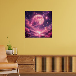 Rosa Mond Kirschblüten-Fantasie-Nachthimmel — Trau Poster
