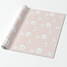 Rosa Mond Stars und Wolken Kinderduschmuster Geschenkpapier