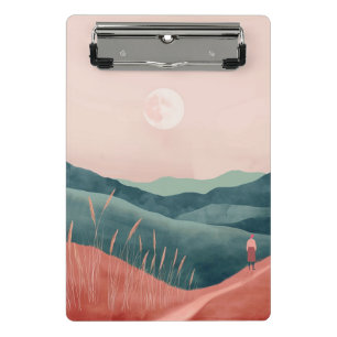 Rosa Mond Teal Boho Berglandschaft Mini Klemmbrett