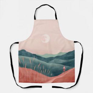 Rosa Mond Teal Boho Berglandschaft Schürze