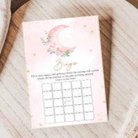 Rosa Mond und Sterne Baby Shower Bingo Spiel