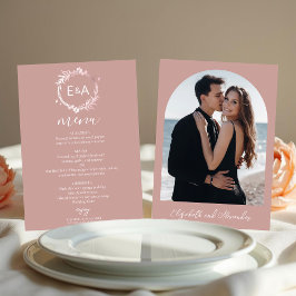Rosa Monogram Foto Wedding Menu Card Einladung