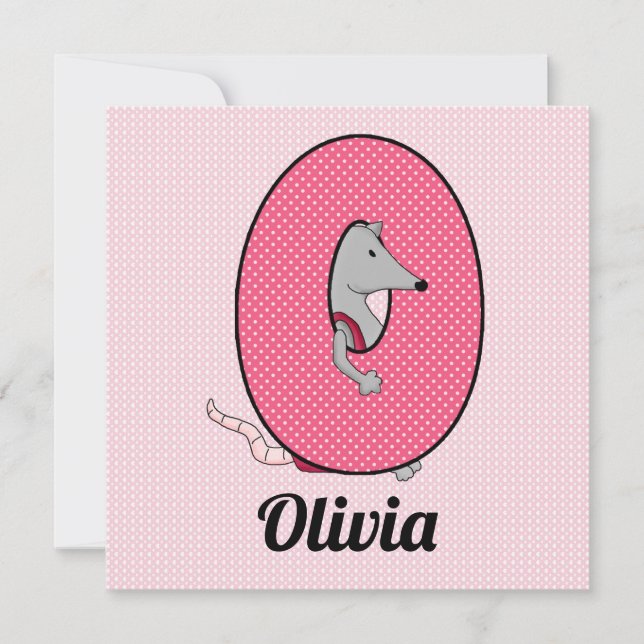 Rosa Monogram Letter O Kid's Birthday Party Einladung (Vorderseite)