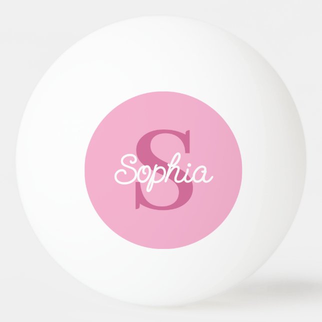Rosa Monogram Script Name Tischtennisball (Vorderseite)