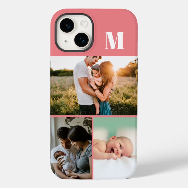 Rosa Monogramm 3-Foto-Collage Case-Mate iPhone 14 Hülle (Rückseite)