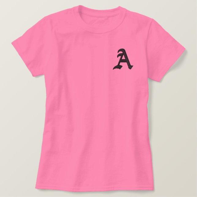 Rosa Monogramm A Besticktes T-Shirt (Design vorne)