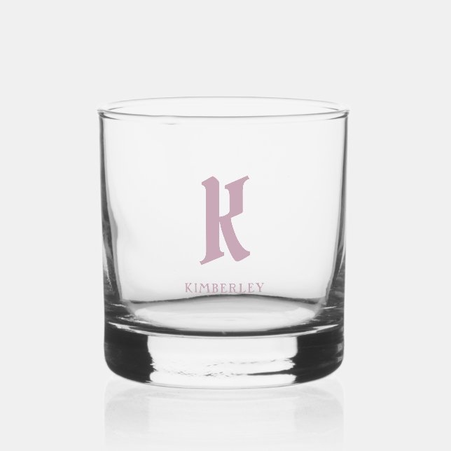 Rosa Monogramm, alte Brieftypografie Whiskyglas (Vorderseite)