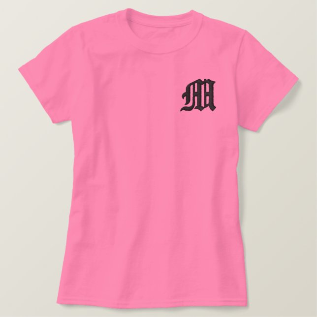 Rosa Monogramm Besticktes T-Shirt (Design vorne)