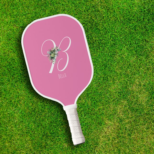 rosa Monogramm Blume Buchstabe B Pickleball Schläger (Von Creator hochgeladen)