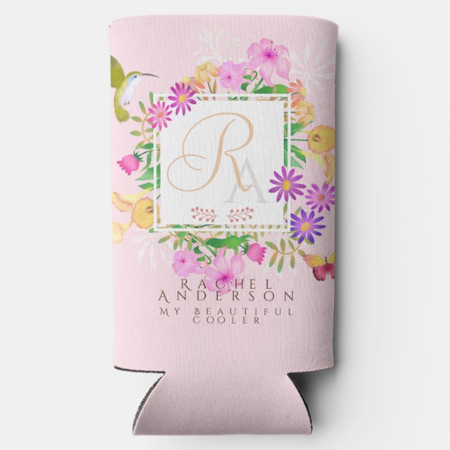 Rosa Monogramm des Blumengartens Selters Dosenkühler (Rückseite)