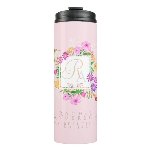 Rosa Monogramm des Blumengartens Thermosbecher (Vorderseite)