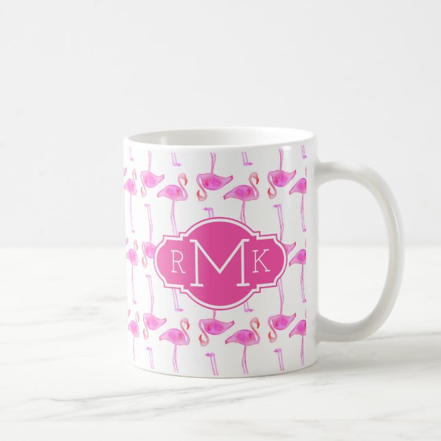 Rosa Monogramm des Flamingo-Muster-| Kaffeetasse (Rechts)