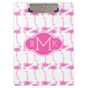 Rosa Monogramm des Flamingo-Muster- Klemmbrett