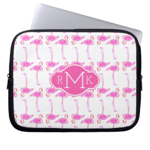 Rosa Monogramm des Flamingo-Muster- Laptopschutzhülle