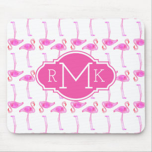 Rosa Monogramm des Flamingo-Muster- Mousepad