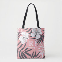 Rosa Monogramm des tropischen Hibiskus personalisi
