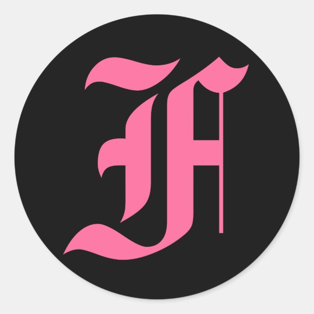 Rosa Monogramm F Runder Aufkleber (Vorderseite)