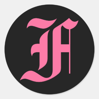 Rosa Monogramm F Runder Aufkleber