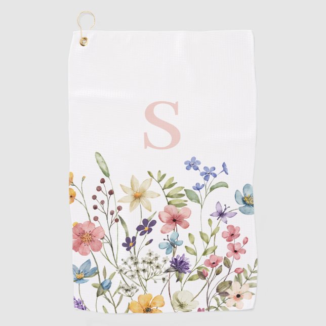 Rosa Monogramm Floral Botanisch Golfhandtuch (Vorderseite)