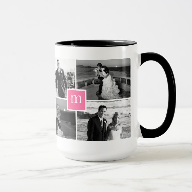 Rosa Monogramm Foto Collage Liebe Tasse (Rechts)