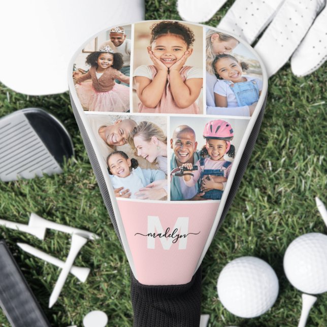 Rosa Monogramm-Fotocollage Golf Headcover (Photo Collage Pink Monogram Picture Golf Head Cover)