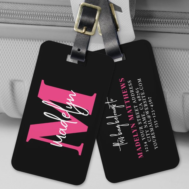 rosa Monogramm für den benutzerdefinierten Reisend Gepäckanhänger (Pink Custom Traveler Initial Name Monogram Luggage Tag)