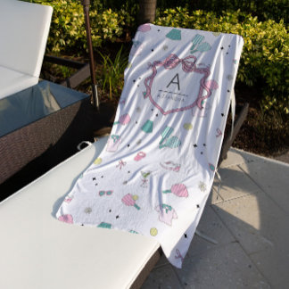 Rosa Monogramm-Geschenk für Pickleball Damen Strandtuch