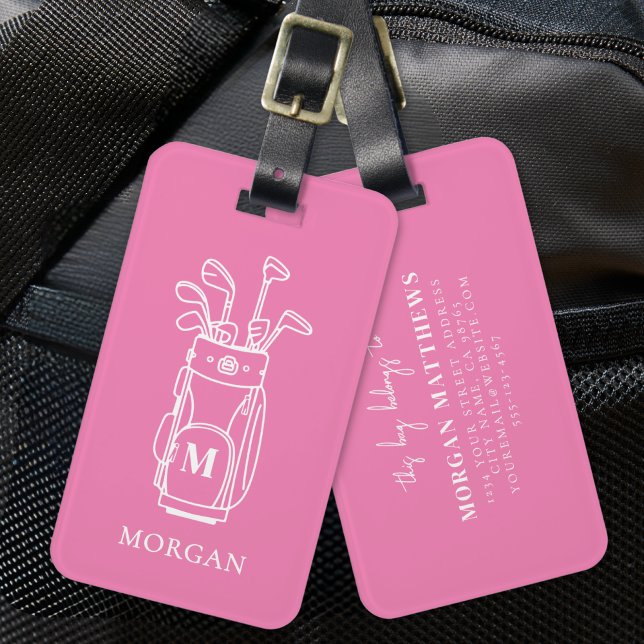 Rosa Monogramm Golf Gepäckanhänger (Pink Monogram Golf Bag Luggage Tag)