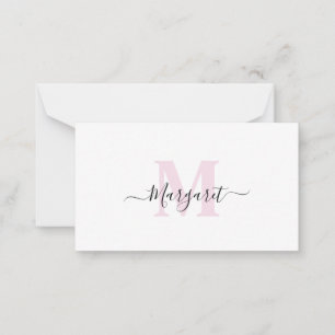 Rosa Monogramm Handschriftliches Skript Name Mitteilungskarte