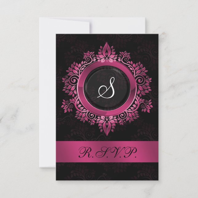 Rosa Monogramm Hochzeit RSVP Standard 3,5 x 5 (Vorderseite)