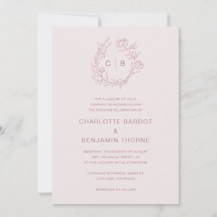 Rosa Monogramm-Hochzeitseinladung Einladung
